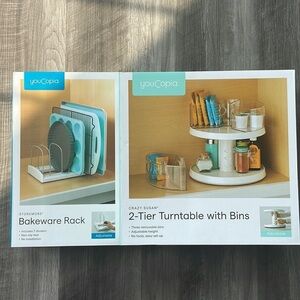NEW! Youcopia BUNDLE- StoreMore® Expandable Bakeware  Rack & 2-tier Turntable